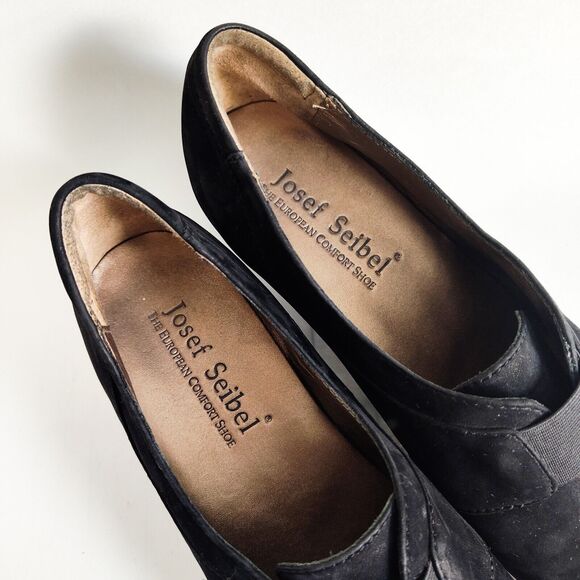 Josef Seibel Black Suede Leather Slip On Hidden Wedge Loafer Womens Size 39 / 8 - Picture 9 of 11